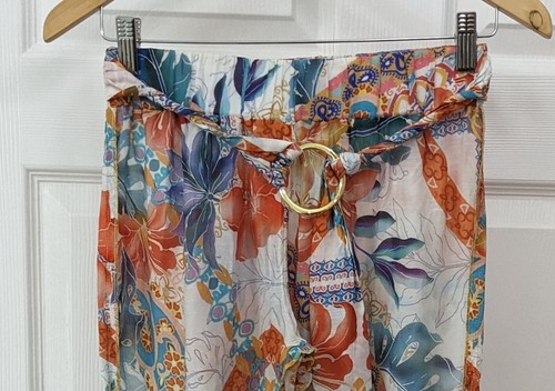 Lulifama Tropical Lightweight Stretch Waist Stretch Ankle Silk Pants Size XS - Picture 3 of 6