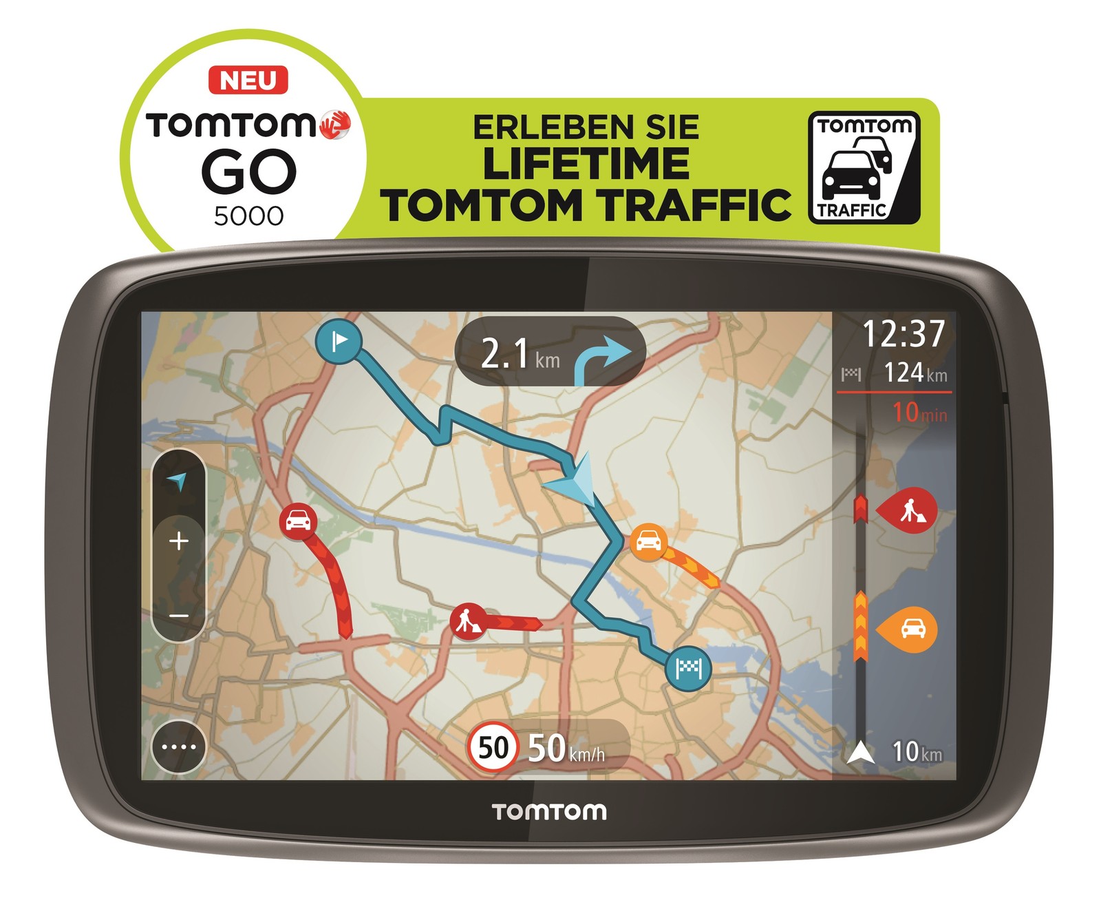 TomTom GO 5000 M Europa XXL HD-Traffic Free Lifetime 3D Maps IQ TapGo GPS WOW