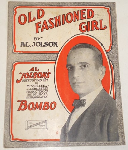 Antique 1922 Old Fashioned Girl Sheet Music by Al Jolson