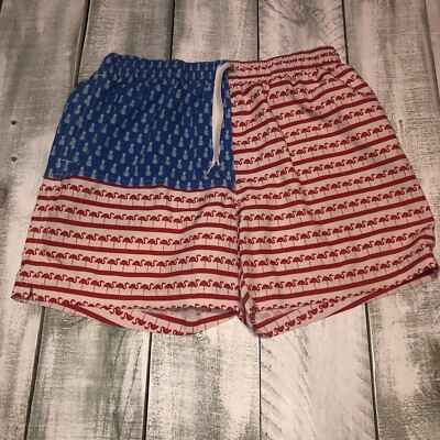 Chubbies The Hydrofoils Swim Trunks Mens L USA Flag Red Blue Lined Shorts 5.5 