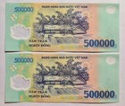 VIETNAM MONEY & CURRENCY 500,000 DONG x 2 VIETNAMESE 1,000,000 VND - REAL NOTES