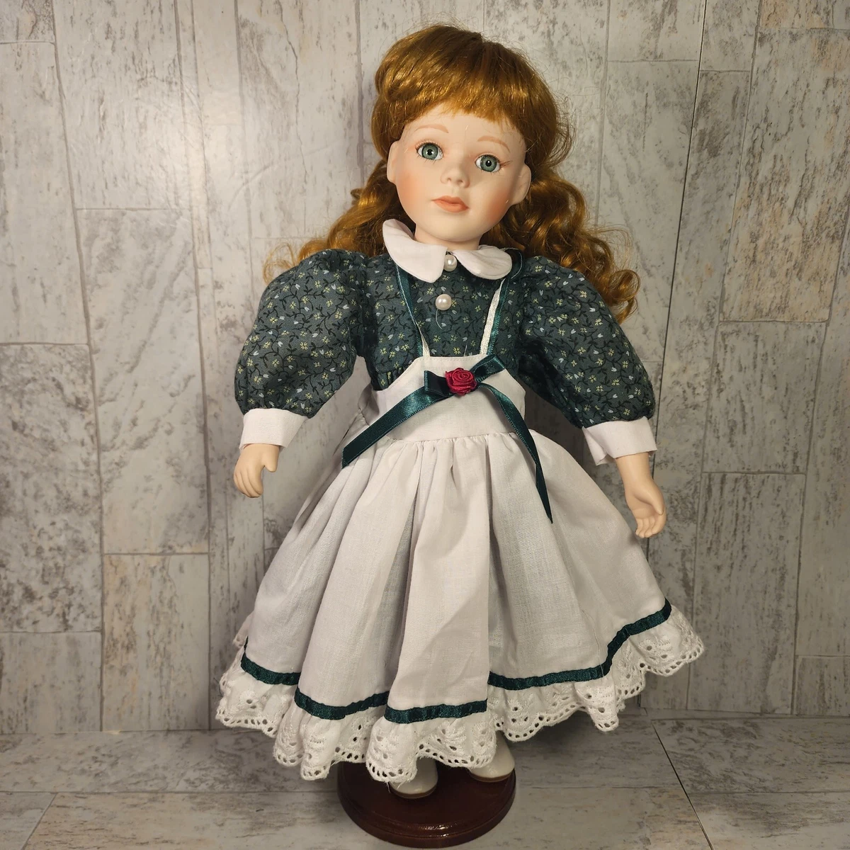 Doll Porcelain Geppeddo Green Eyes Green White Dress Shoes Socks