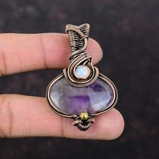 Wedding Gift For Her Copper Super 23 Amethyst Jewelry Wire Wrapped Pendant 2.24"