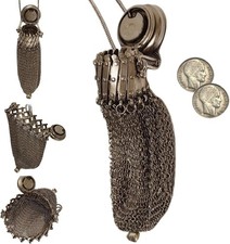 Retro Silver Handmade 1920's English Coin Purse Antique French Gate Top Purse