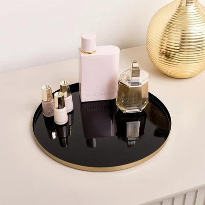 MELODY MAISON Round Metal Gold & Black Tray home decor perfume make up display gift
