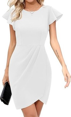 Missufe Damen Cocktailkleid Minikleid elegant figurbetont Weiß XS L XL