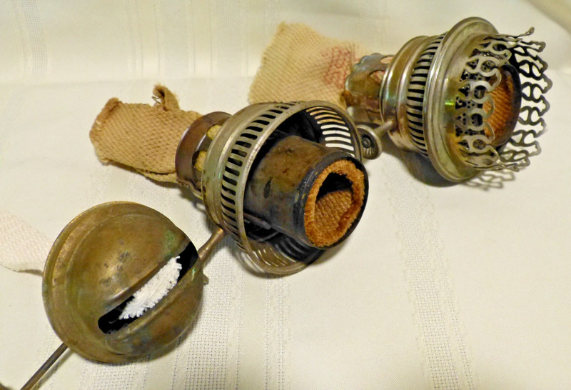 Lot of (3) Unbranded Antique Brass Oil Lamp Burners all with wicks