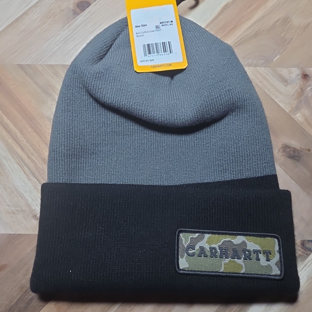 オーダー用 Carhartt Hat Beanie Cuffed Knit Gray Black Camo Patch Mens One