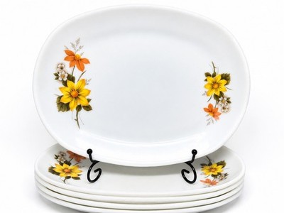 JAJ Autumn Glory Oval Speiseteller 4er Set 9x12'' Retro Blumen Vintage Sehr guter Zustand
