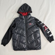 Nike Air Jordan Puffer Vest Jacket Sweatshirt Sleeves Hoodie Youth Size 6-7Yrs
