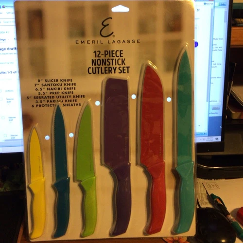 Emeril Lagasse 12-Piece Color Coded Kitchen Knife Set, Non-Stick Ceramic Coated