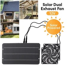 12V Solar Powered Dual Exhaust Fan Kit Waterproof For Chicken Coops, Greenhouses