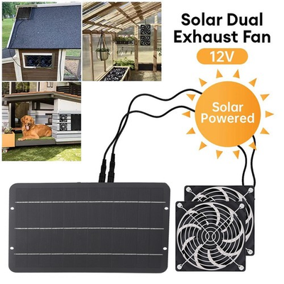 #ad 12V Solar Powered Dual Exhaust Fan Kit Waterproof For Chicken Coops Greenhouses $19.43