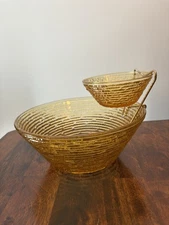 Vintage Anchor Hocking Amber Glass Soren 3 Pc Chip & Dip Set