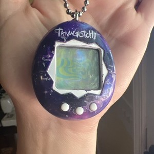 Vintage Tamagotchi Keychain Bandai 2017 Black Purple Blue Galaxy Stars WORKS!