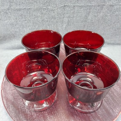 Luminarc Arcoroc Cavalier Ruby Red Glasses With Clear Pedestal Base Vintage