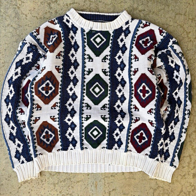Chaps Ralph Lauren Men's L Cotton Knit Geometric Crewneck Pullover Sweater