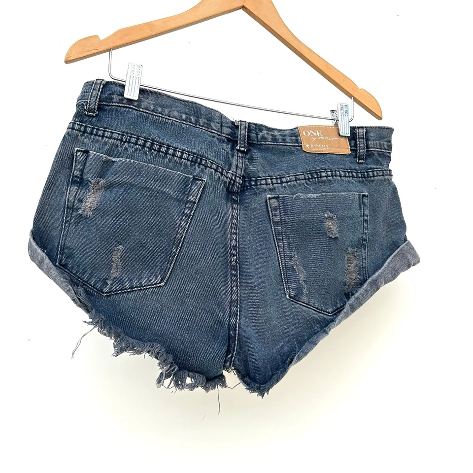 Одна чайная ложка отрезной искусственно состаренный Jean шорты джинсовой ткани угольно-черный 30 выцветший - Изображение 3 из 4