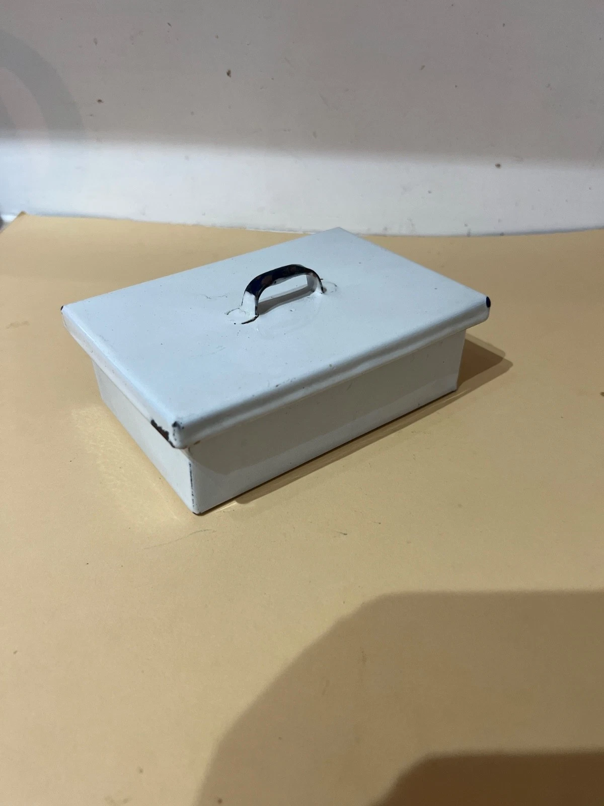 Very RARE Vintage Antique Enamel Ware Butter Dish With Lid Blue White