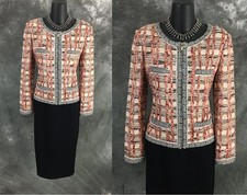 BEAUTIFUL st john knit jacket pink red black white multi suit blazer size 6