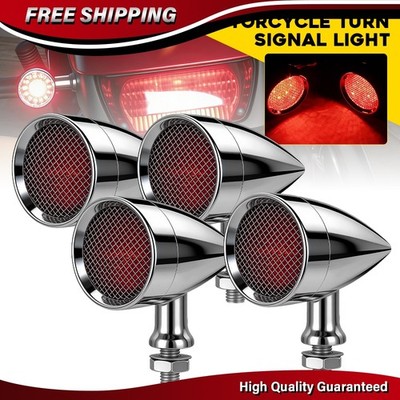 4PCS Motorcycle Bullet LED Turn Signal Light For Harley Honda Yamaha Suzuki Red