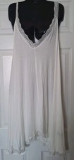 POL Women's Slip Dress Small White Asymmetric Lace Trim Sheer  Beachy Coastal 