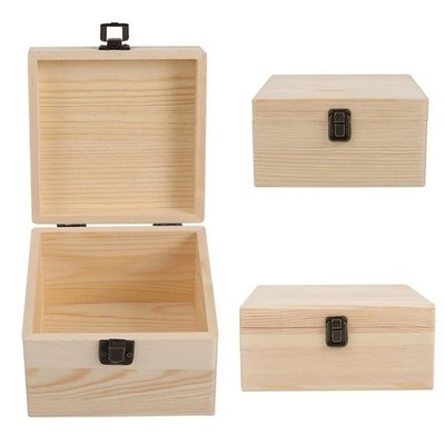 Retro rechteckige Holzkiste 24,5x24,5x10cm Klappdeckel Organizer für Kleinteile