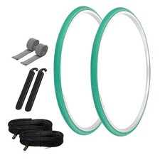PRO TIRES 700 x 25 GREEN P-1035 W/ TUBES, RIM STRIPS, TIRE LEVERS 33mm Schrader
