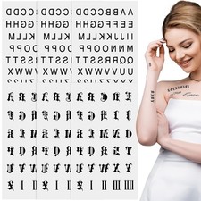 Waterproof Temporary Tattoo Letter Sheets Alphabet Stickers for Adults Black