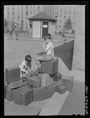 Queens New York 1942 Queensbridge Nursery School Children Playing Blocks