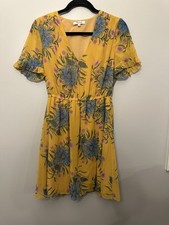 MADEWELL Dress Womens Mustard Yellow Painted Blooms Ruffle Sleeve Blouson Sz 2