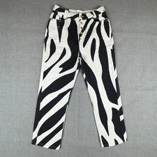 House Of Sunny Jeans Womens 4 Black White Zebra Print High Rise Button Fly