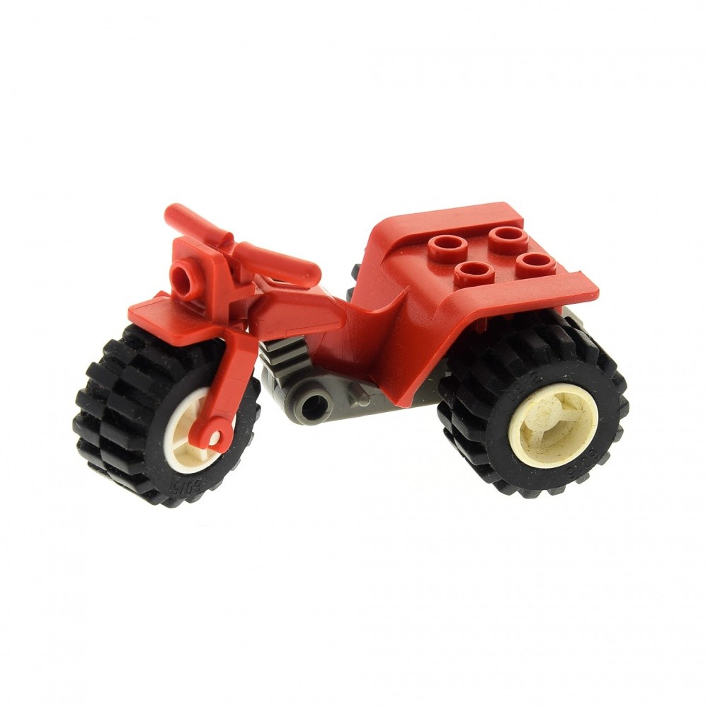 1X Lego Motorcycle Trike Red Chassis Dark Gray Wheel Rim White 30187C01A