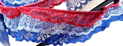 2 1/2 inch wide 3-layer ruffled Lace Trim Gathered Red, White and Blue