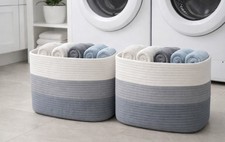 Set of 2 Cotton Rope Baskets for Storage Woven Storage Basket for Organizing