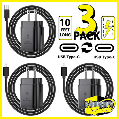 3 PACK 25w USB-C Fast Wall Charger+10FT Cable For Samsung Galaxy A14 A15 A16 A17
