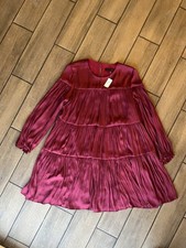 New Women’s Large, Banana Republic, Satin Tiered Mini Dress, Cranberry Red
