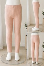 Girls Ribbed Leggings Size 7 Blush Pink Stretch Soft Knit Pants Kids Casual