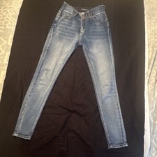 VENUS Women's Skinny Jeans Blue Medium Wash Denim Button 5-Pocket Design