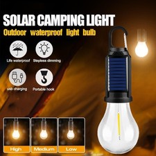 Solar Rechargeable Hanging Bulb Outdoor Tent Camping Light LED Emergency Lamp
