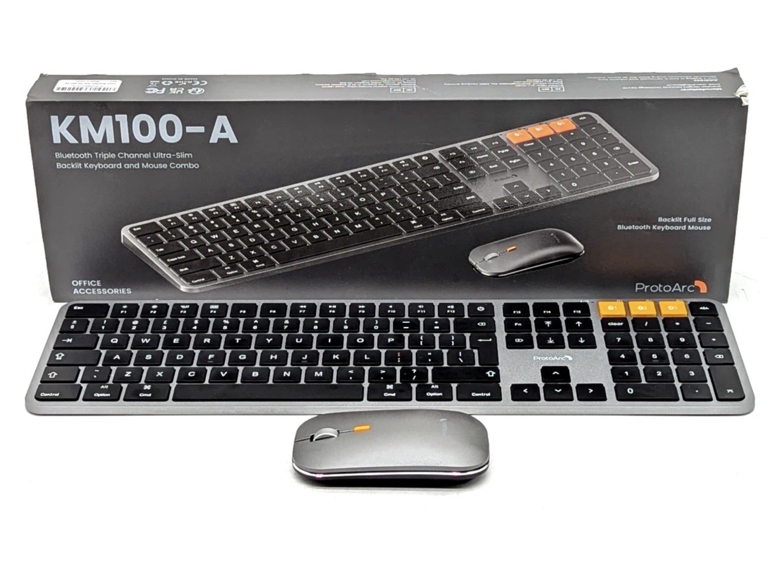 ProtoArc Backlit Bluetooth Keyboard and Mouse for Mac, KM100-A Full Size Wirele