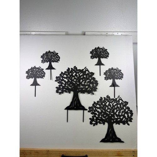 6pc Black Metal Tree of Life Garden Stakes Silhouette Bird Garden Art Decor Set
