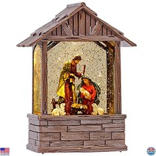 Nativity Snow Globe Lantern with Silent Night Melody - Glittering Timer for Xmas