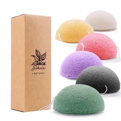 Konjac Facial 6 Count (Pack of 1), Green, Purple, Black, White, Yellow, Pink