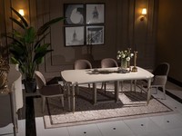 Essgruppe Essecke Esstisch StüHle Set 7Tlg Esszimmer Beige Holz Design
