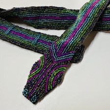 Vintage 80's 90's Beaded Belt Adjustable Hook Closure Sneak Head 37.5  Long