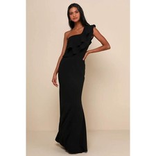 NWY Lulus One Shoulder Ruffled Maxi Dress Black XS Formal Gown