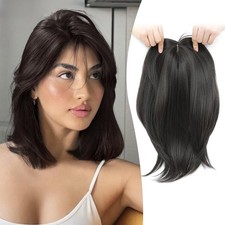 Brown Black with Bangs 12in Straight Women Premium Hair Topper