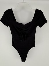 So Black Short Sleeve Keyhole Tie Front Snap Bodysuit Women s Size X-Small