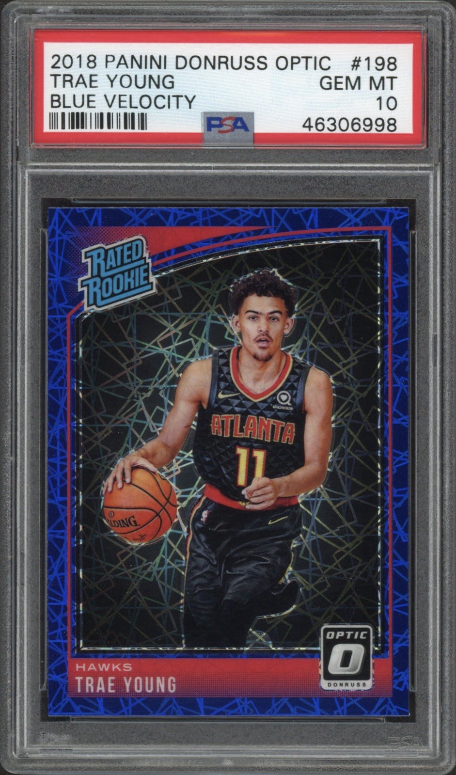 2018 Panini Donruss Optic Trae Young Rookie Blue Velocity #198 PSA 10 GEM MT